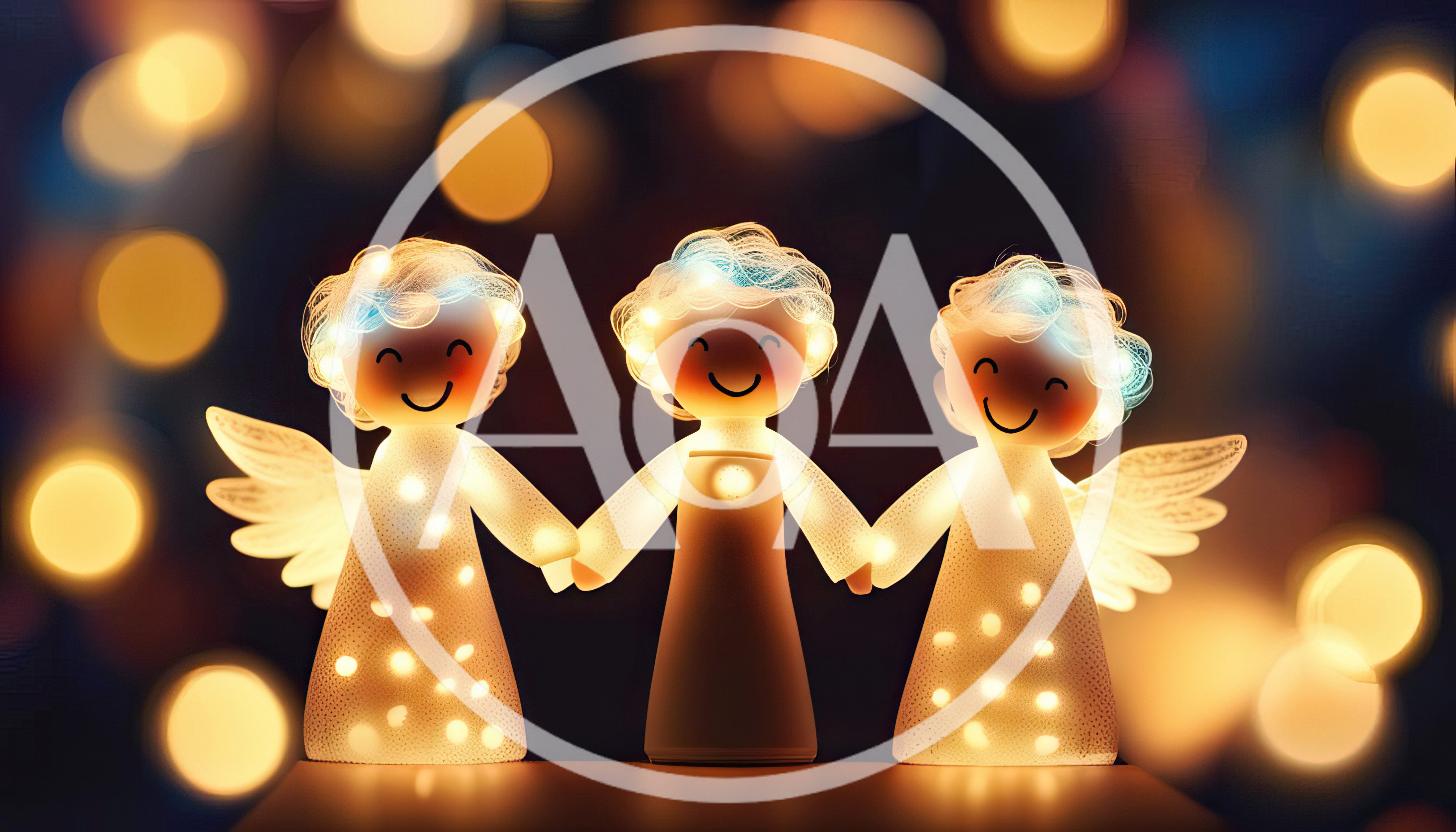 Three Illuminated Angel Figurines Holding Hands