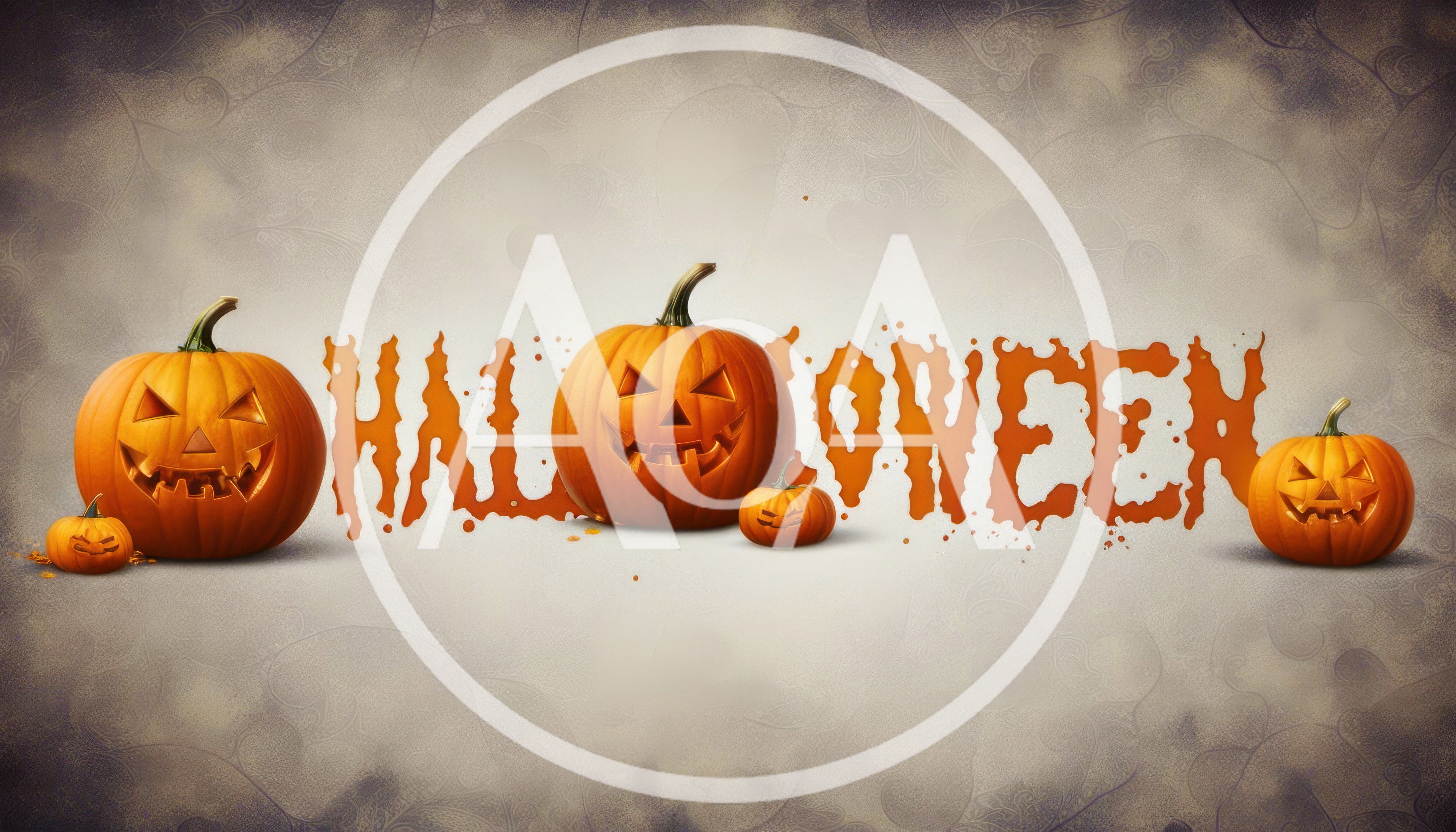 Halloween Text Design With Carved Jack O Lantern Pumpkins