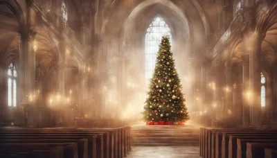 Majestic Christmas Tree Inside A Grand Cathedral