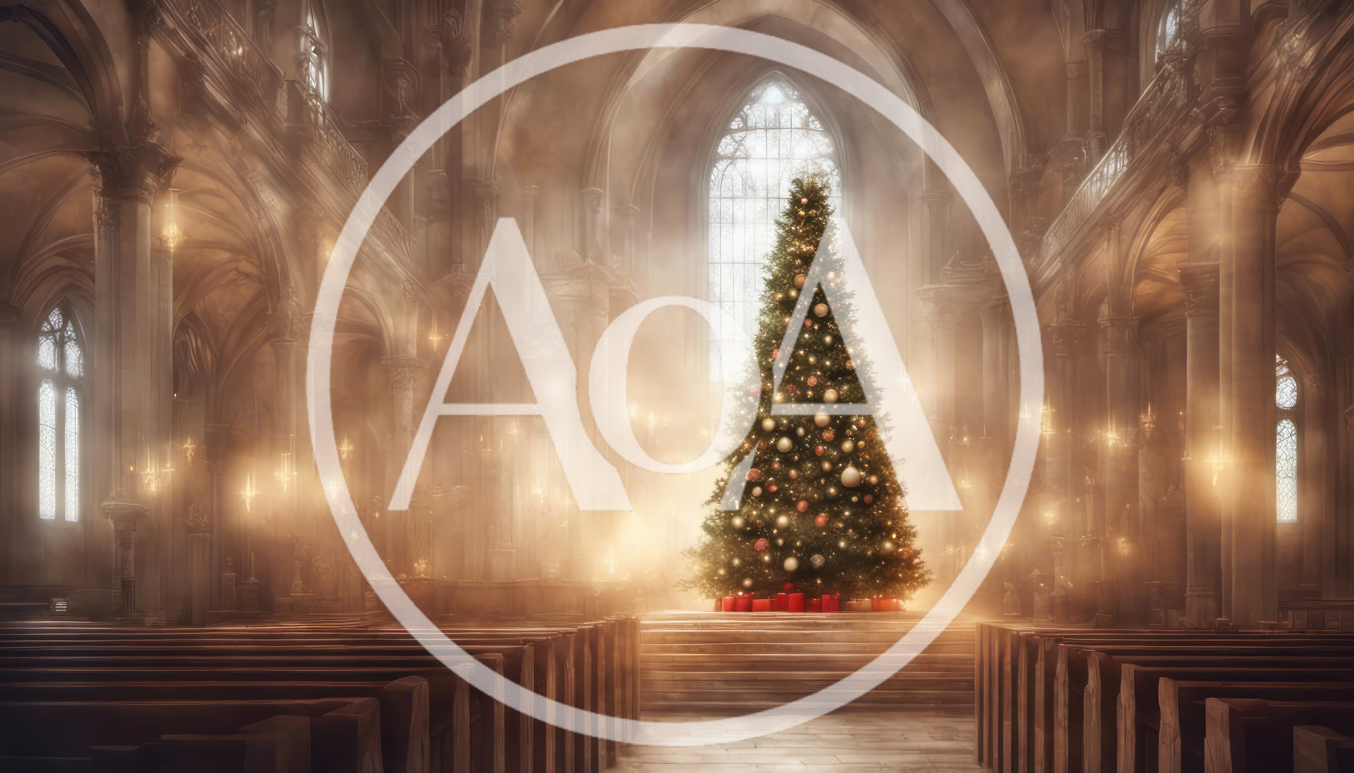 Majestic Christmas Tree Inside A Grand Cathedral