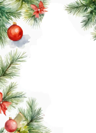 Watercolor Christmas Border With Pine Branches And Ornaments