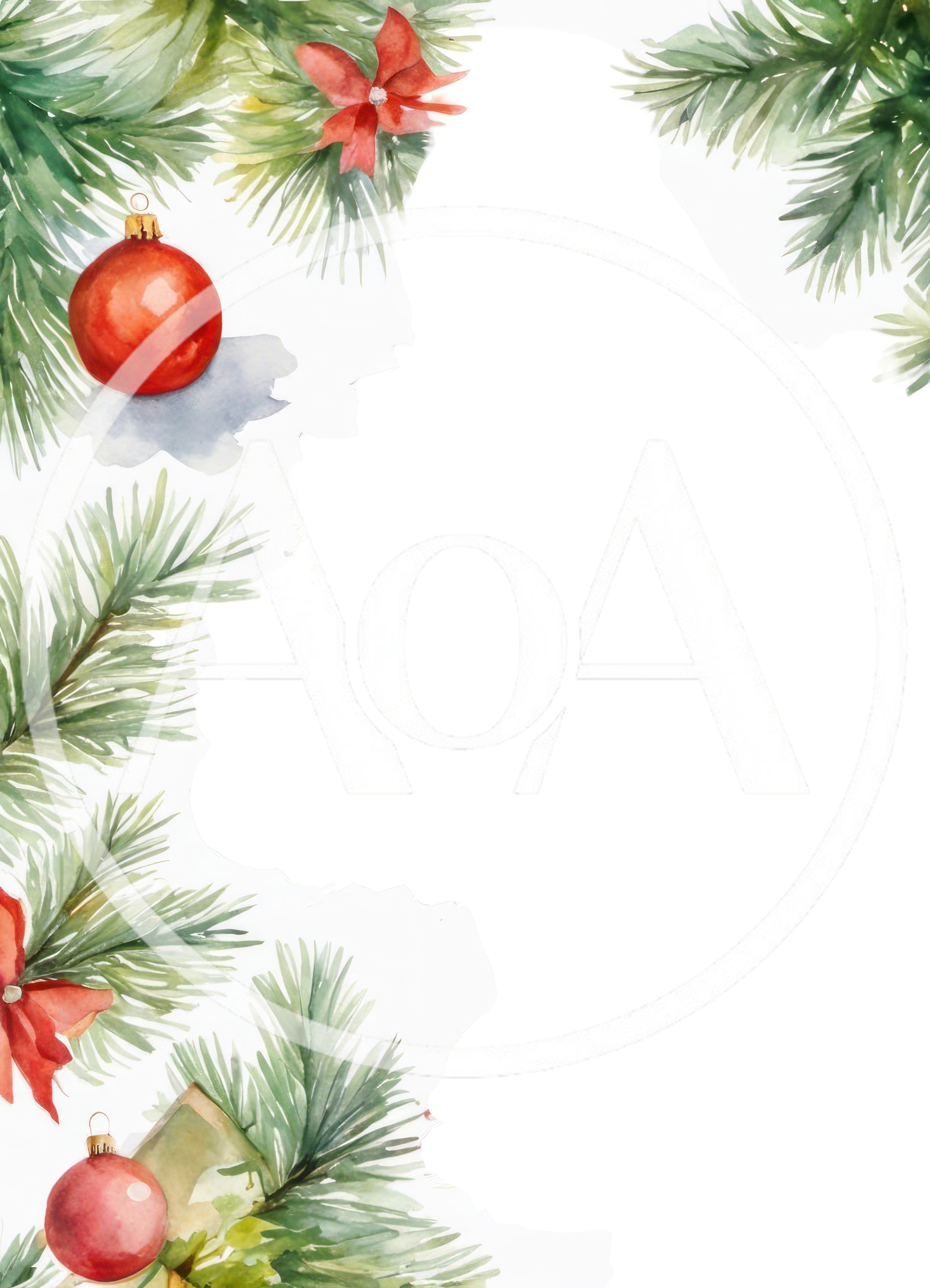 Watercolor Christmas Border With Pine Branches And Ornaments