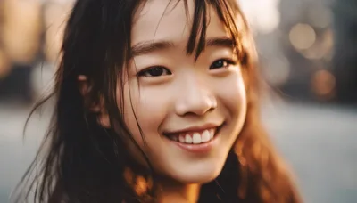 Close Up Portrait Of A Smiling Young Asian Girl