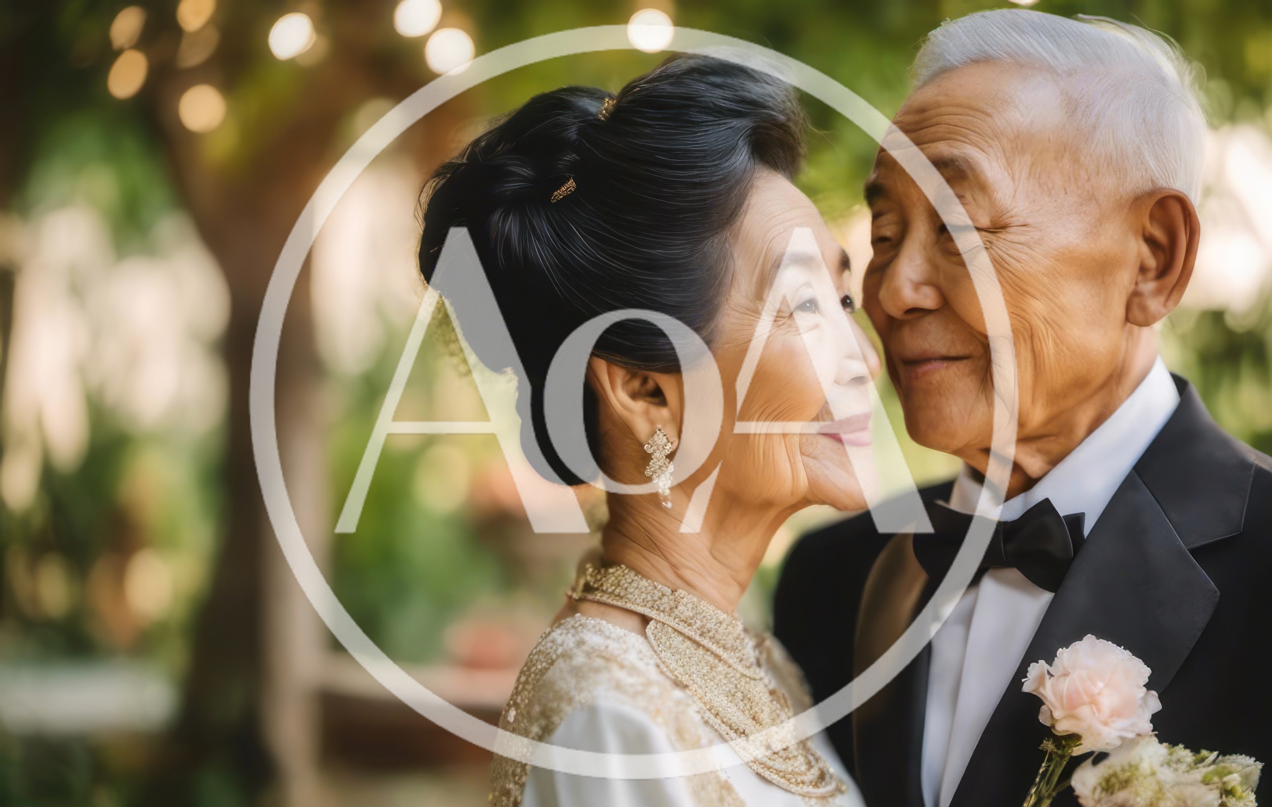 Elderly Asian Couple Sharing A Romantic Moment