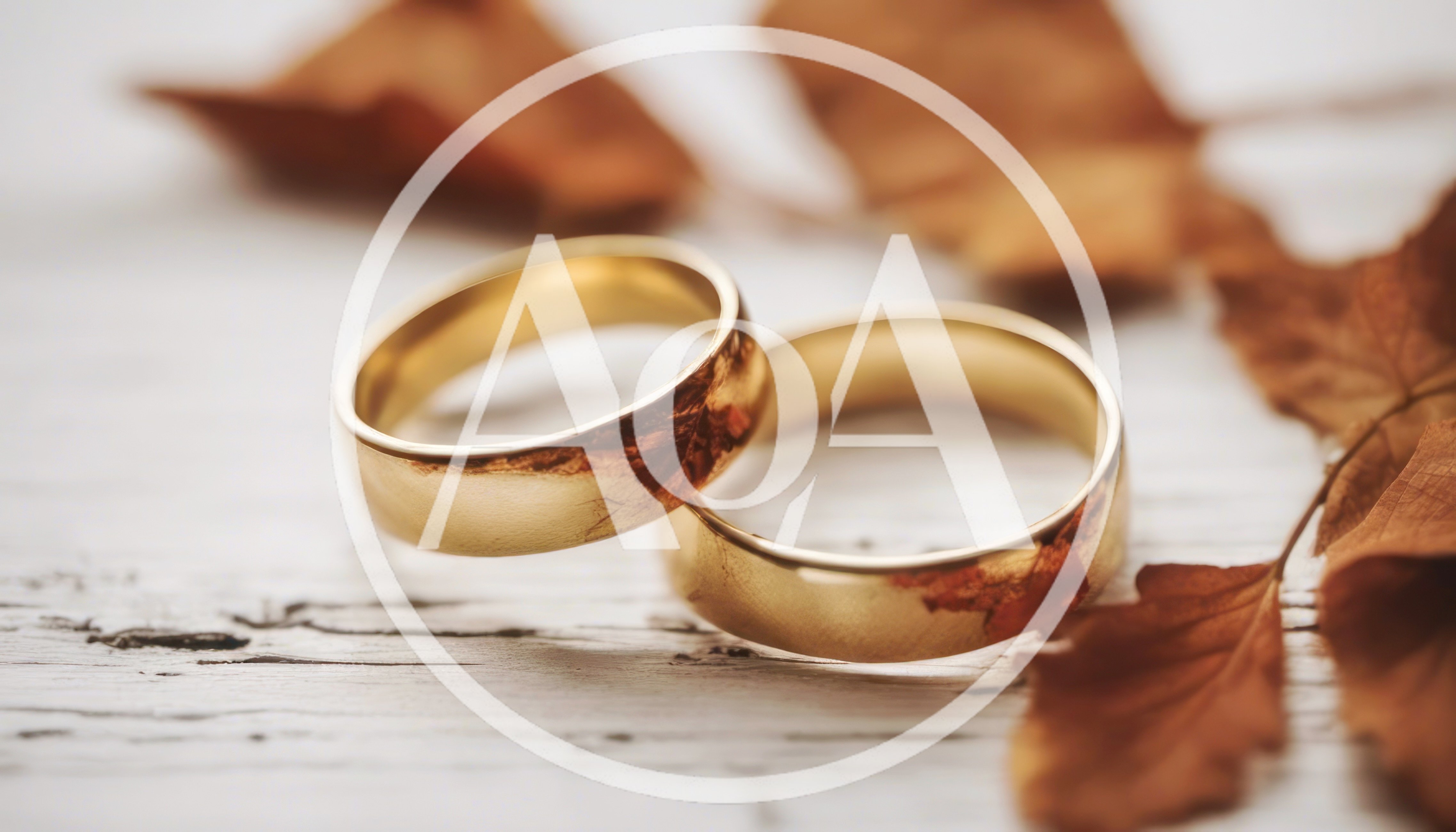 Two Gold Wedding Rings On A Rustic Wooden Surface
