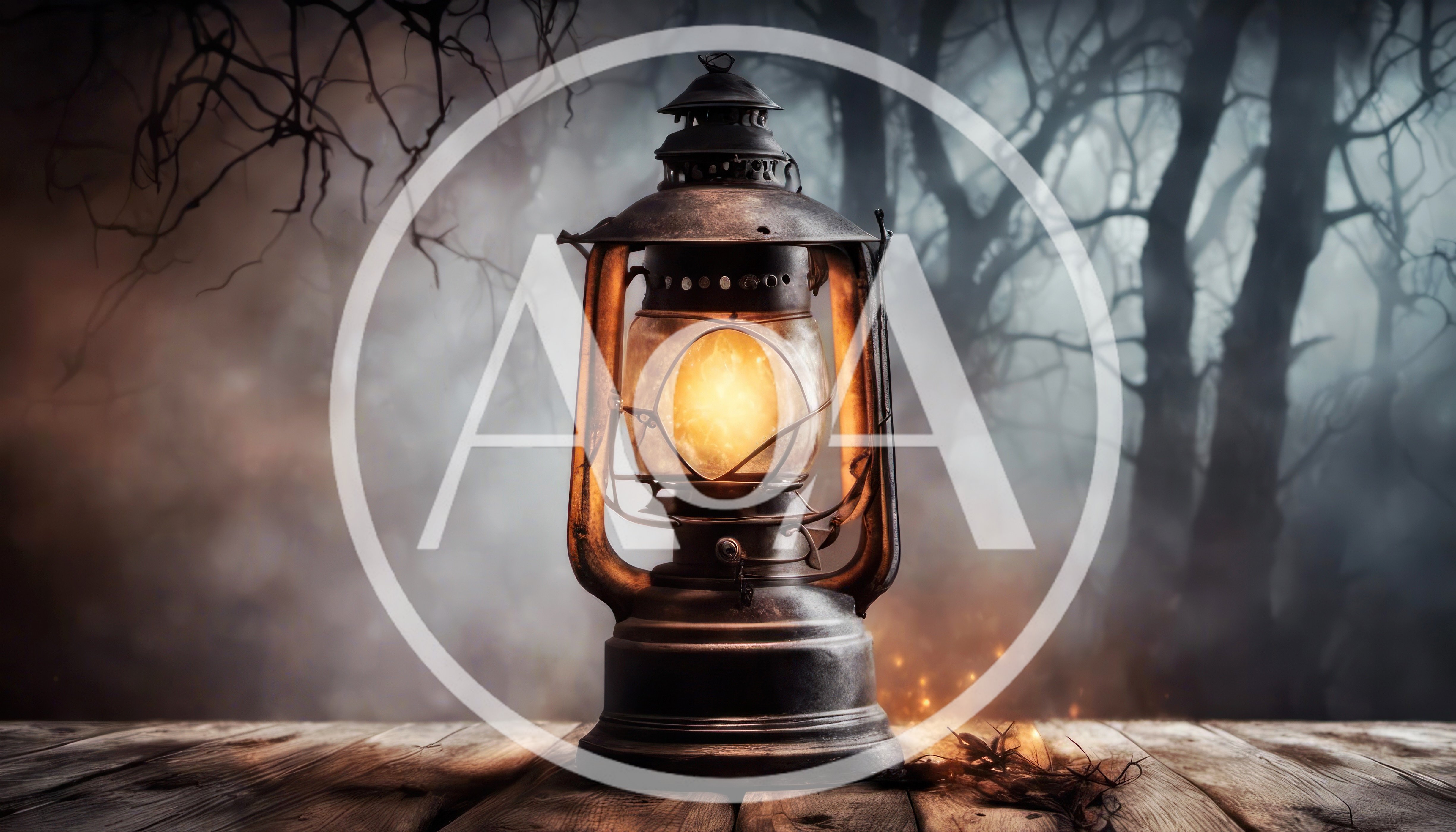Vintage Oil Lantern Glowing On Wooden Table