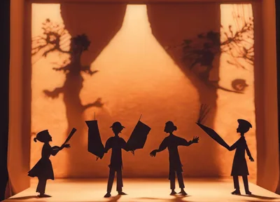 Shadow Puppet Theater Performance With Paper Cutout Characters