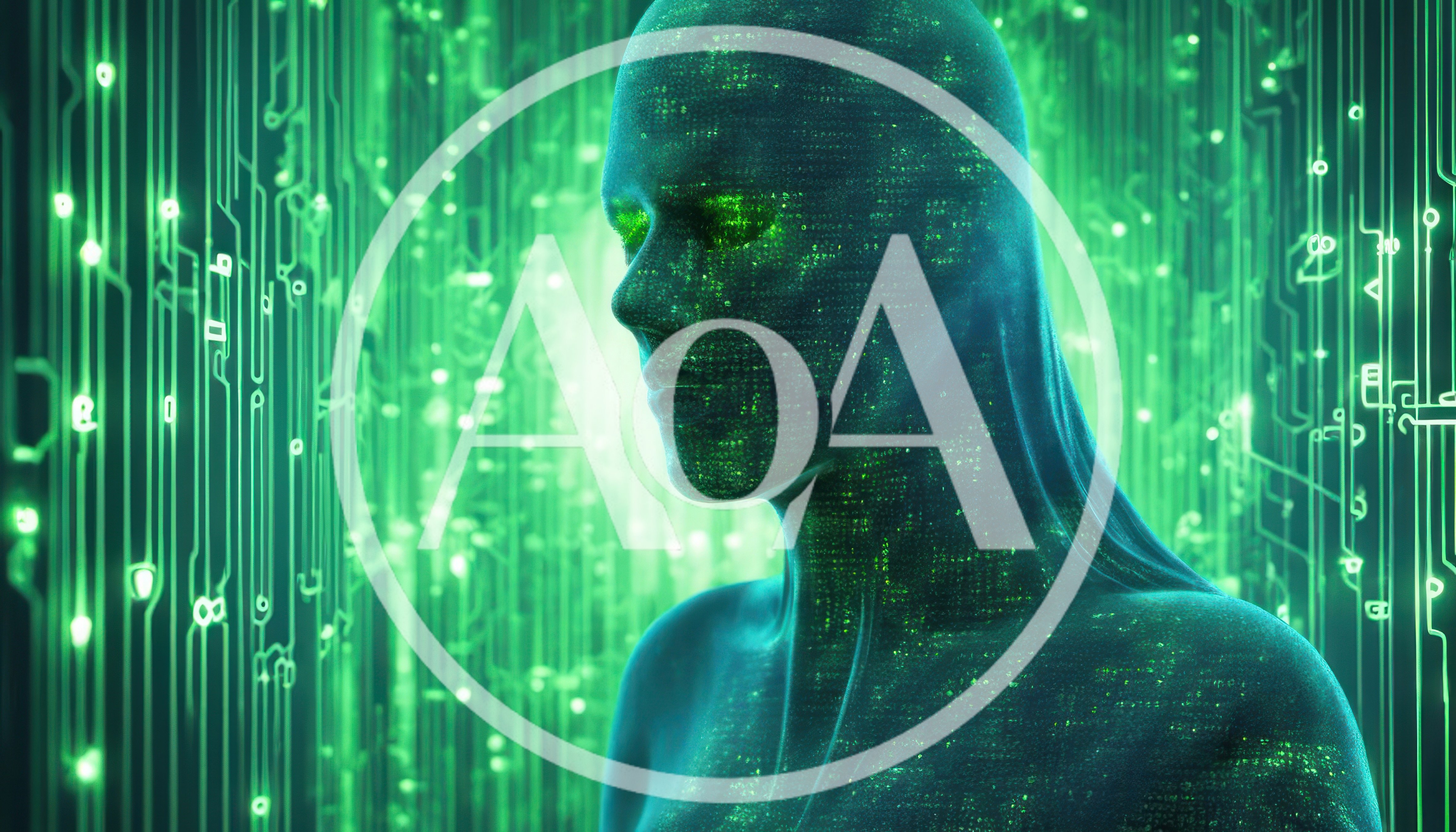 Digital Humanoid Silhouette With Glowing Circuitry Background