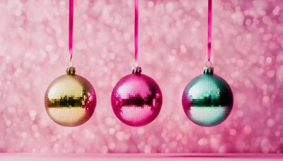 Three Hanging Disco Ball Christmas Ornaments