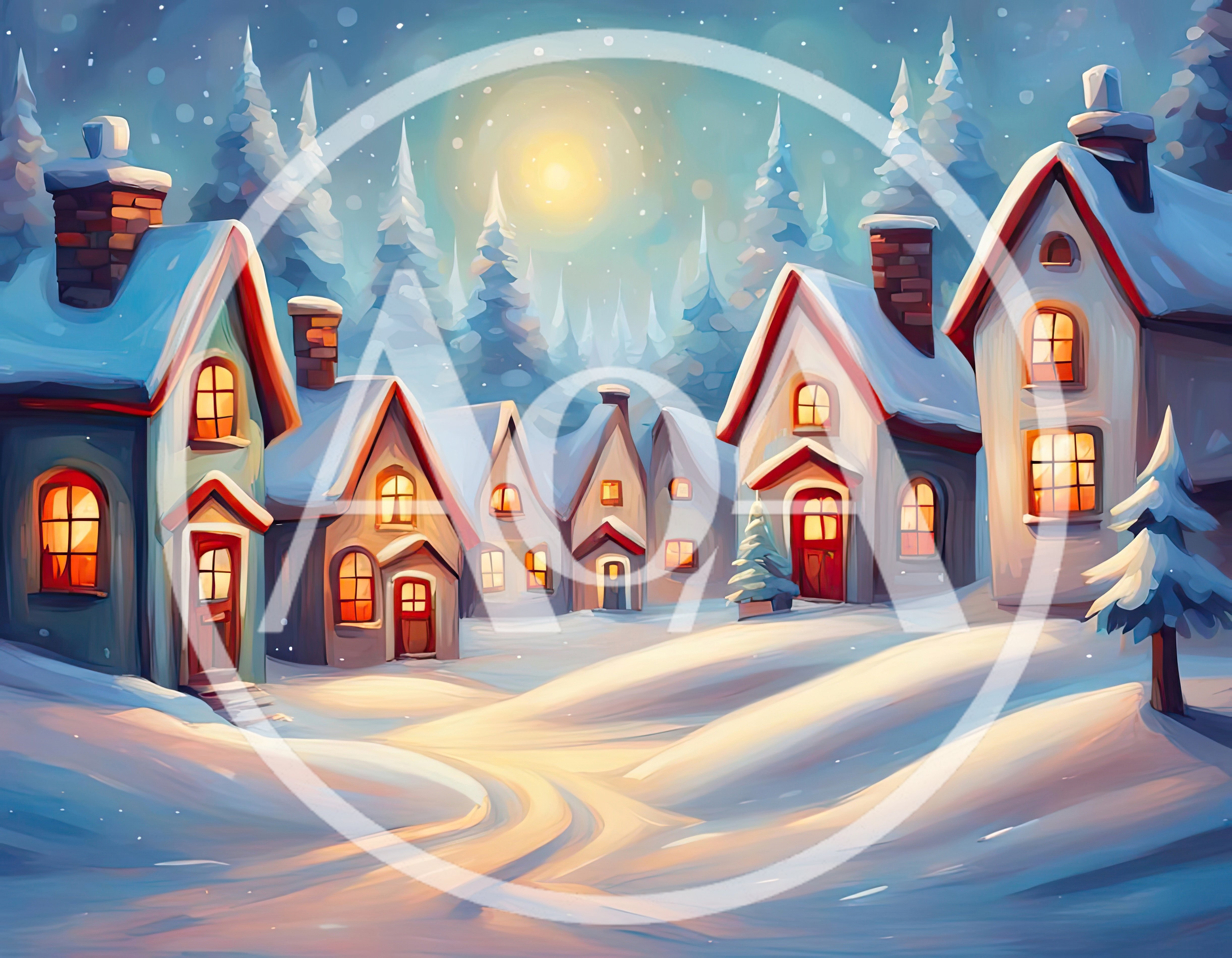 Cozy Winter Village Scene At Night