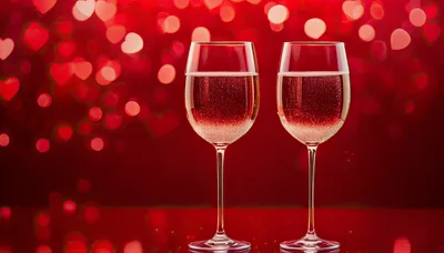 Two Glasses Of Sparkling Rose Wine For Valentines Day