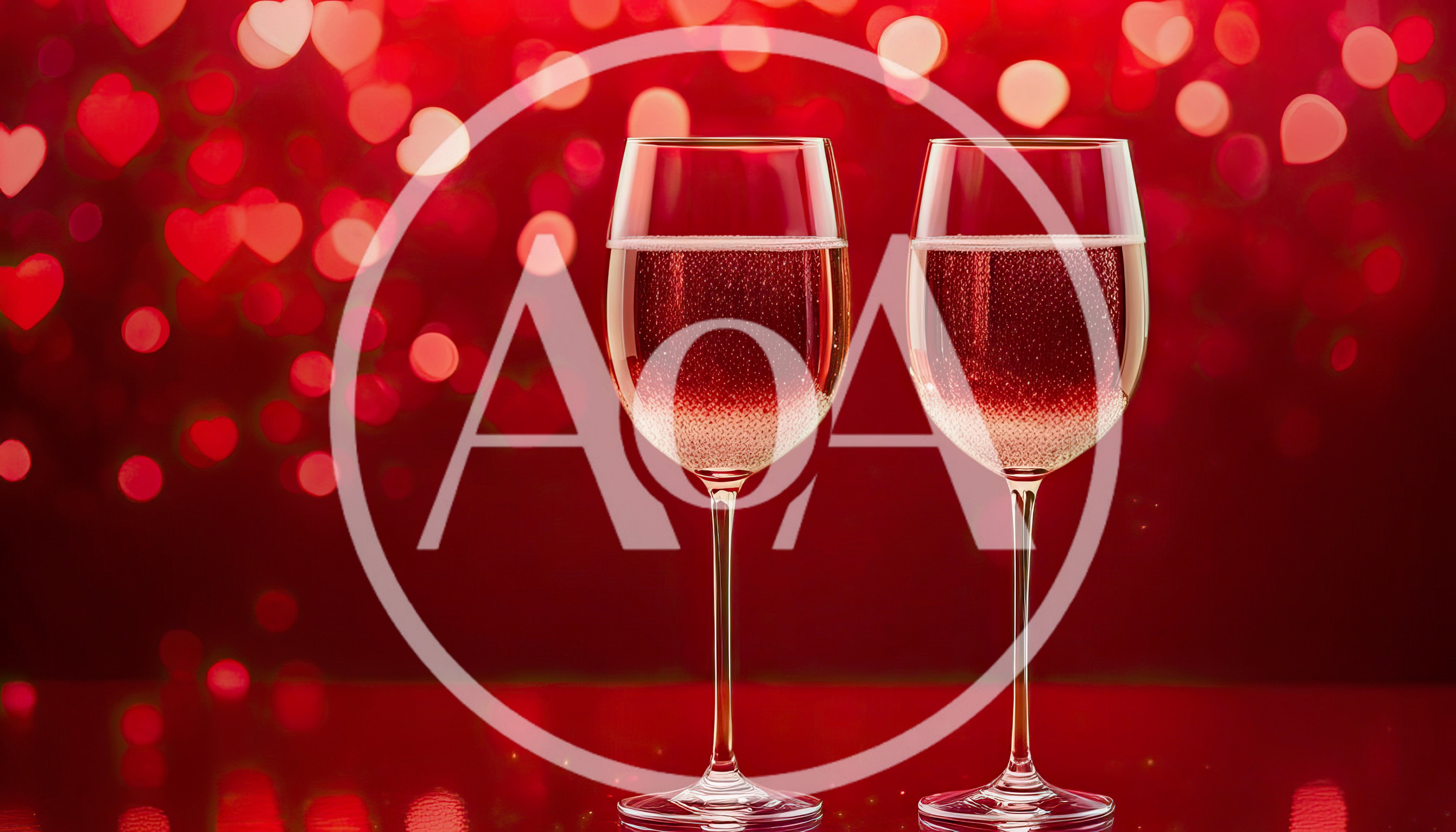 Two Glasses Of Sparkling Rose Wine For Valentines Day