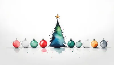 Watercolor Christmas Tree With Ornaments In A Row