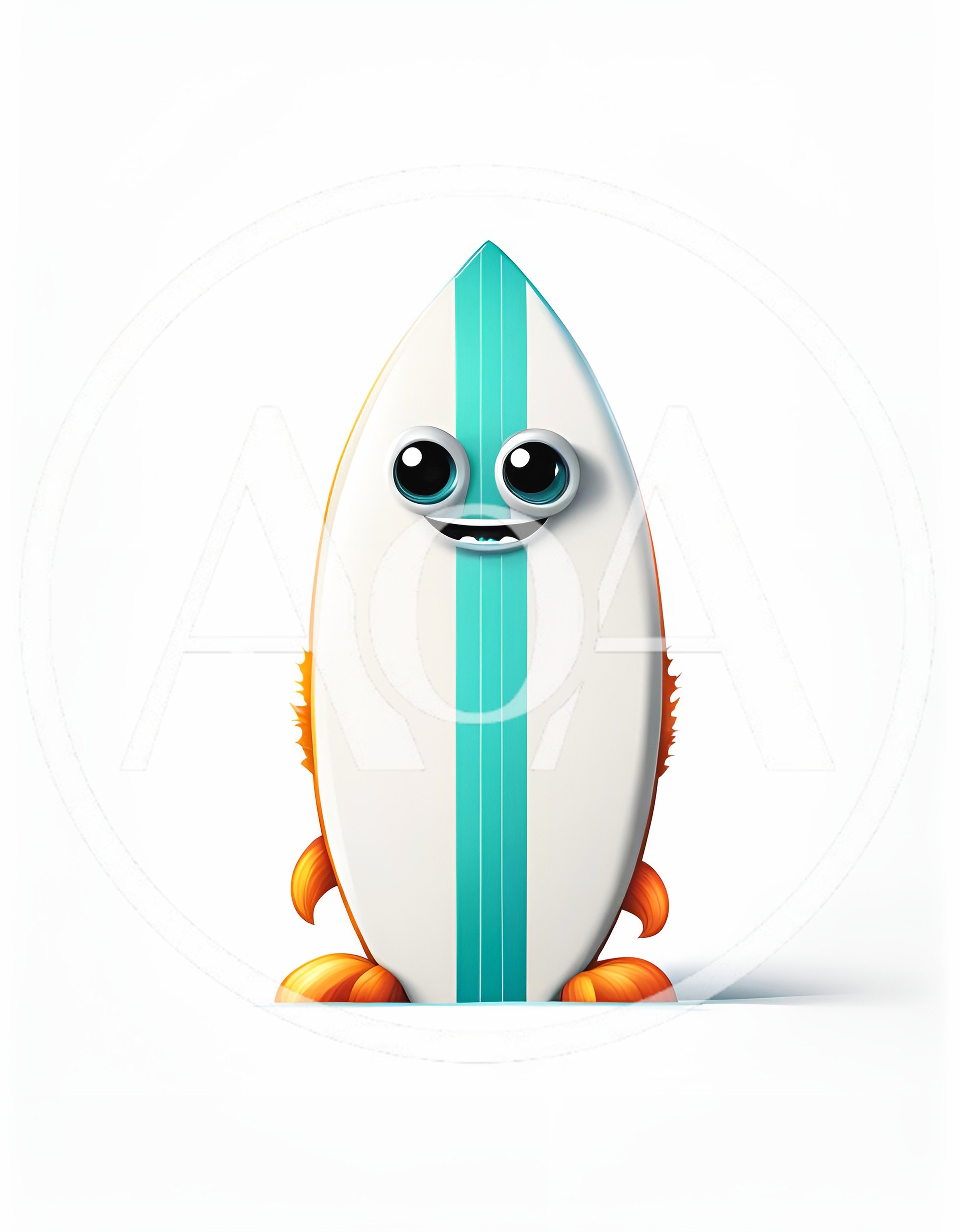 Cute Cartoon Surfboard Character With Big Eyes