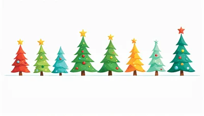 Row Of Colorful Stylized Christmas Trees