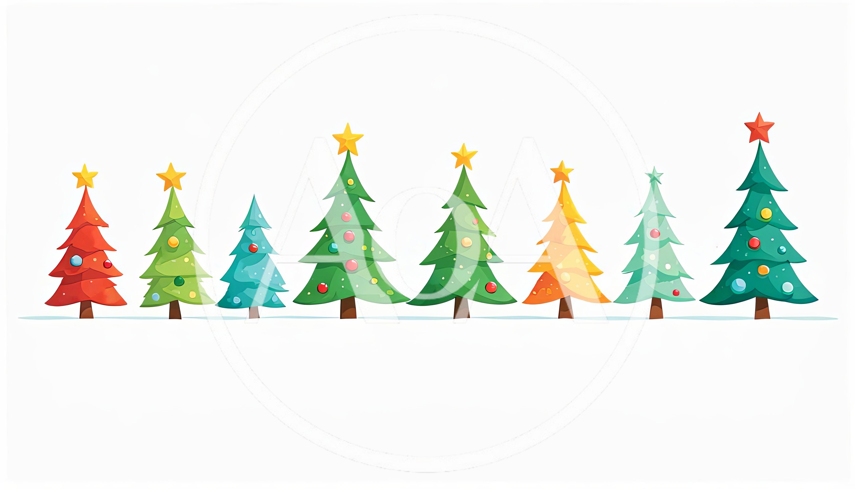 Row Of Colorful Stylized Christmas Trees
