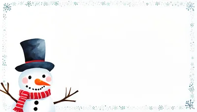Watercolor Snowman Illustration With Snowflake Border