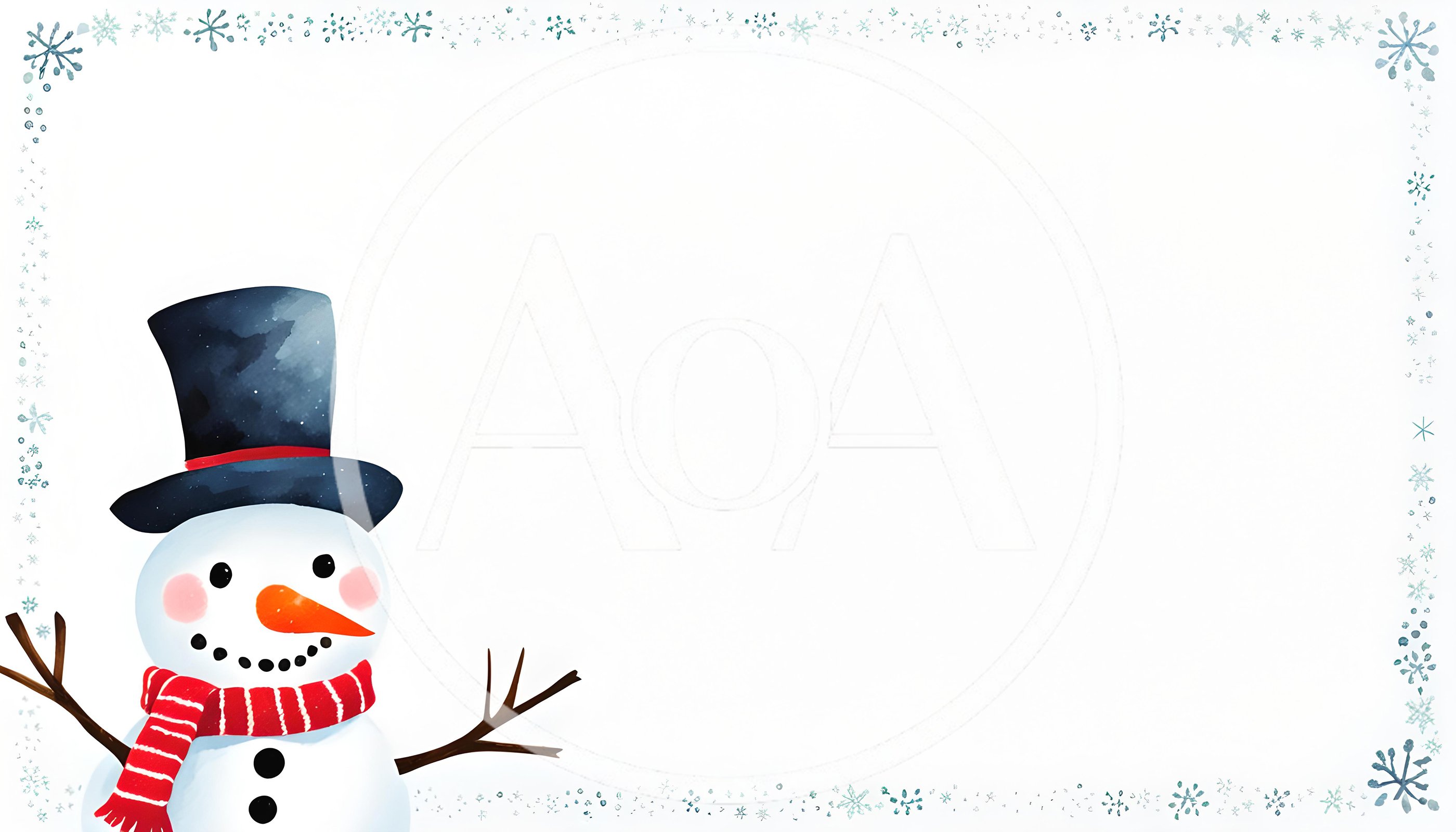 Watercolor Snowman Illustration With Snowflake Border