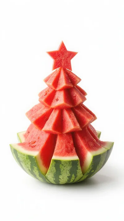 Watermelon Carved Into A Christmas Tree Shape