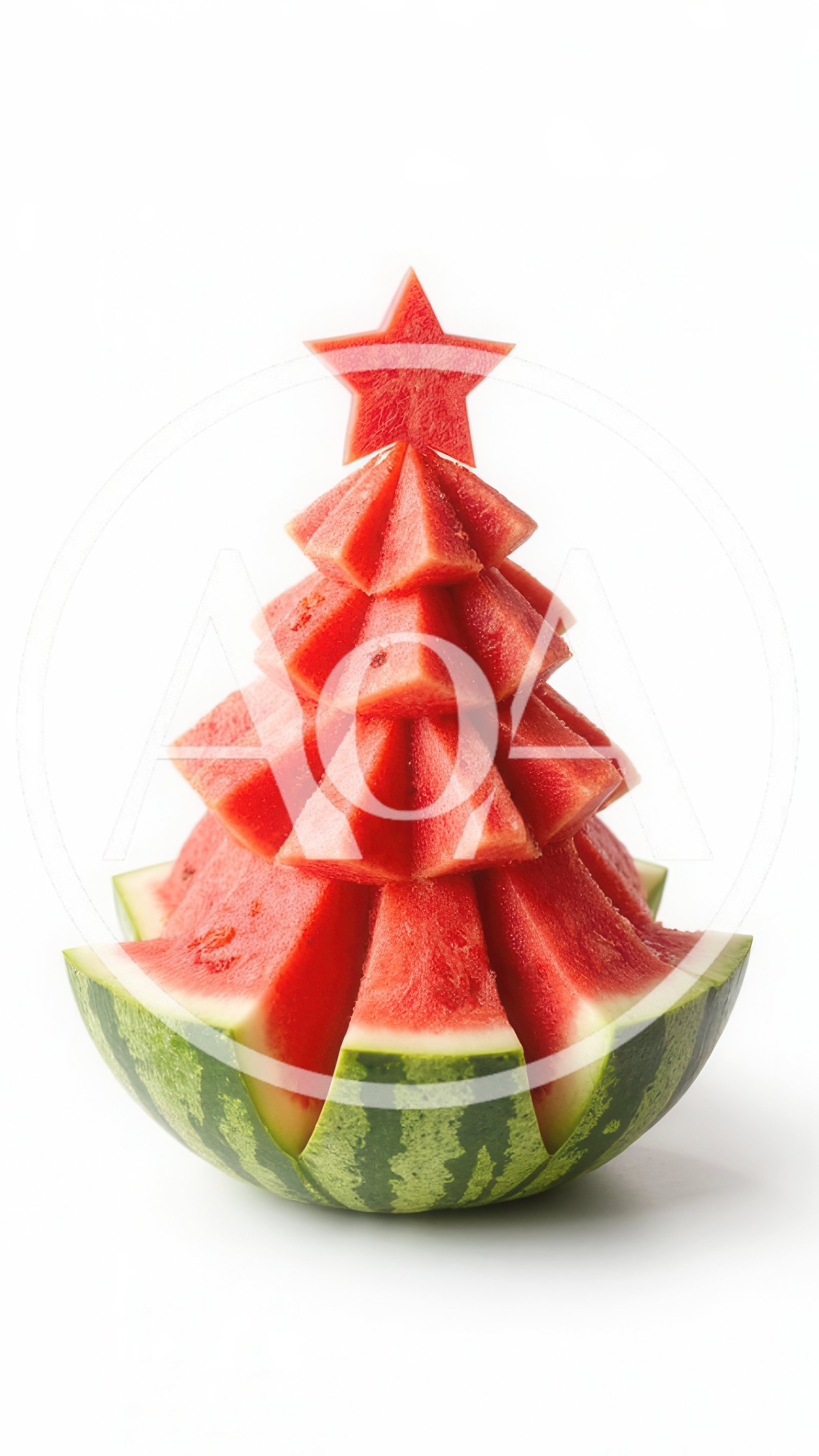 Watermelon Carved Into A Christmas Tree Shape