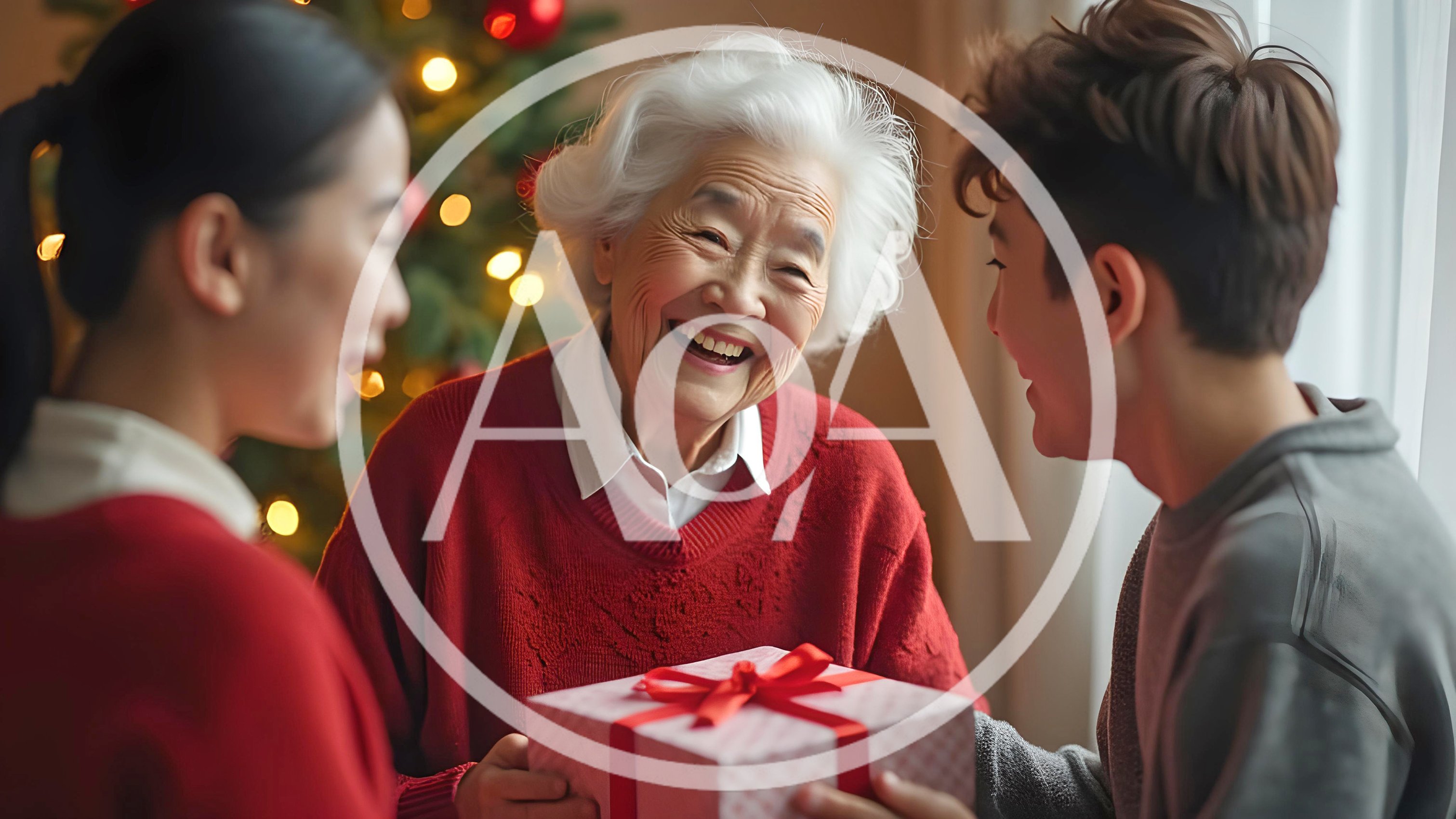 Grandmother Receiving Christmas Gift From Grandchildren