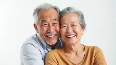 Happy Senior Asian Couple Smiling Together