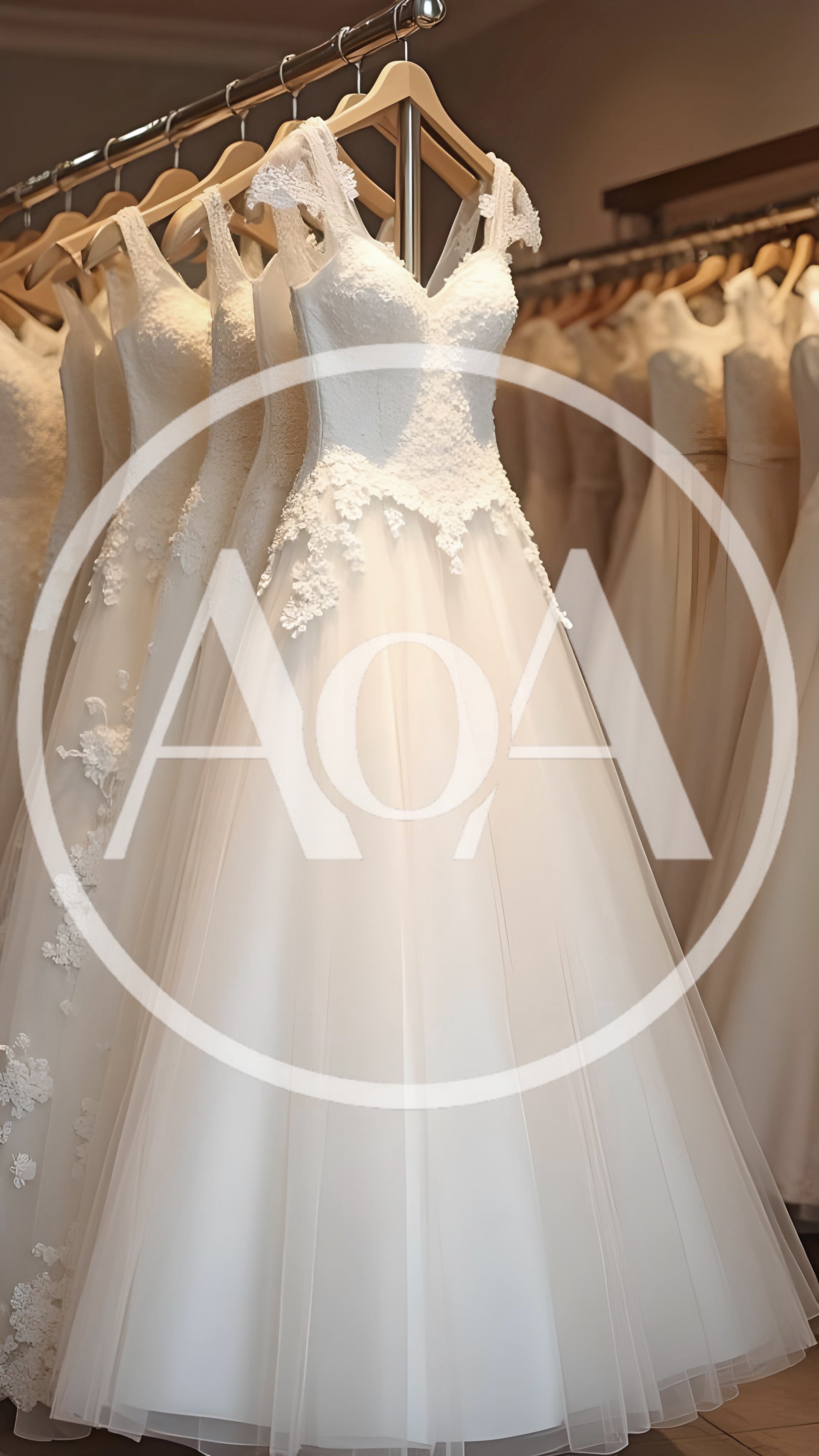 White Wedding Dresses Hanging on a Clothing Rack
