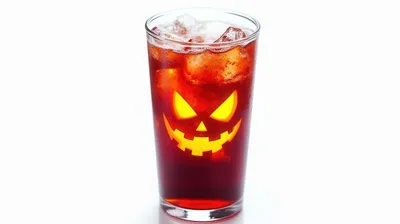 Halloween Themed Red Drink In Jack O Lantern Glass