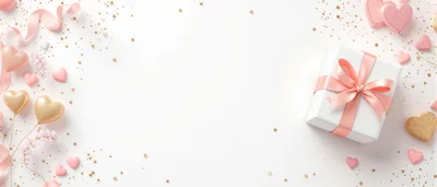 White Gift Box With Pink Ribbon And Hearts