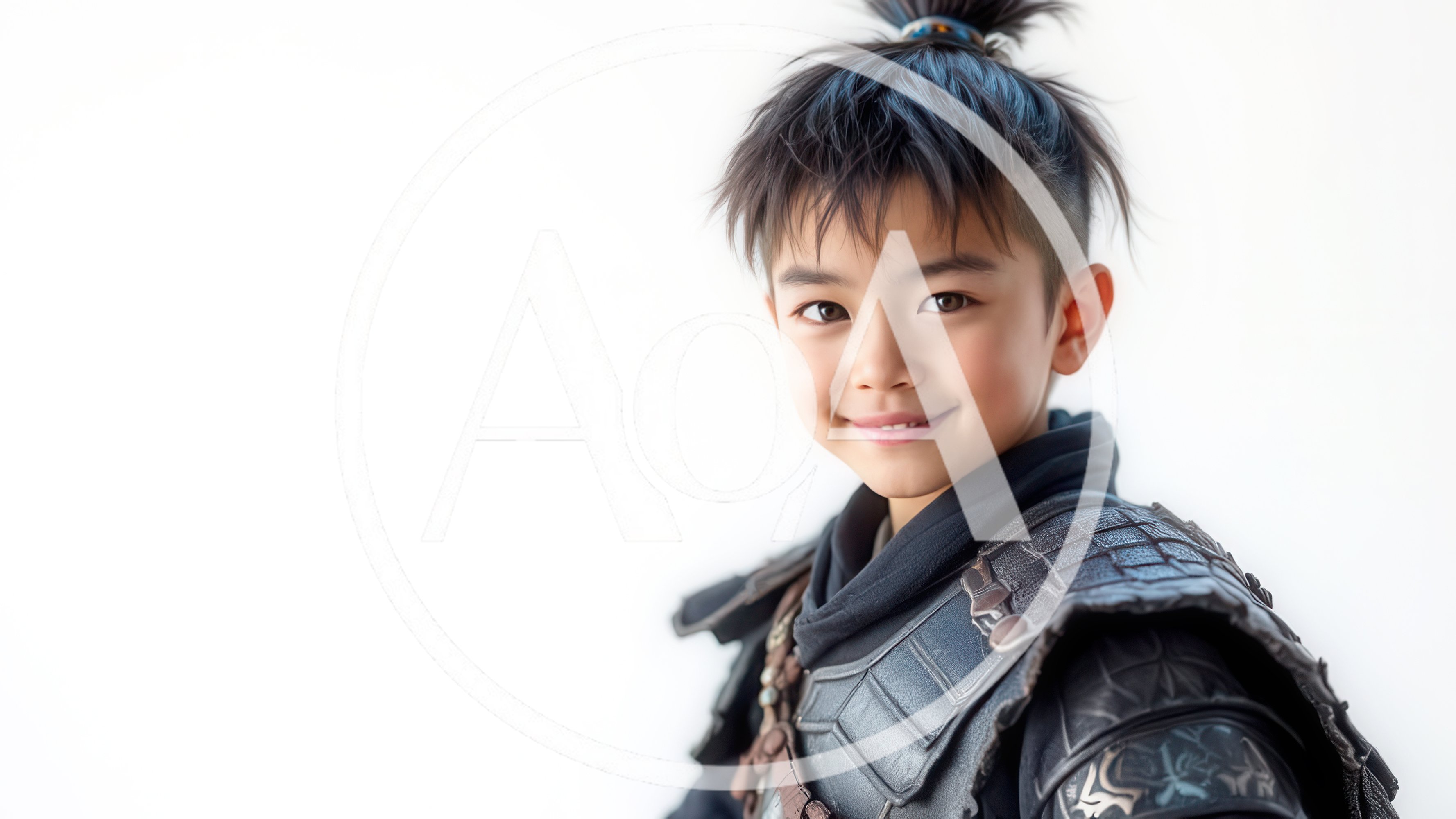Portrait Of A Young Asian Boy Dressed As A Warrior