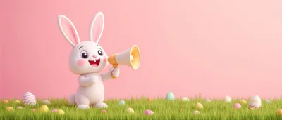 Cute 3D Easter Bunny Holding A Megaphone