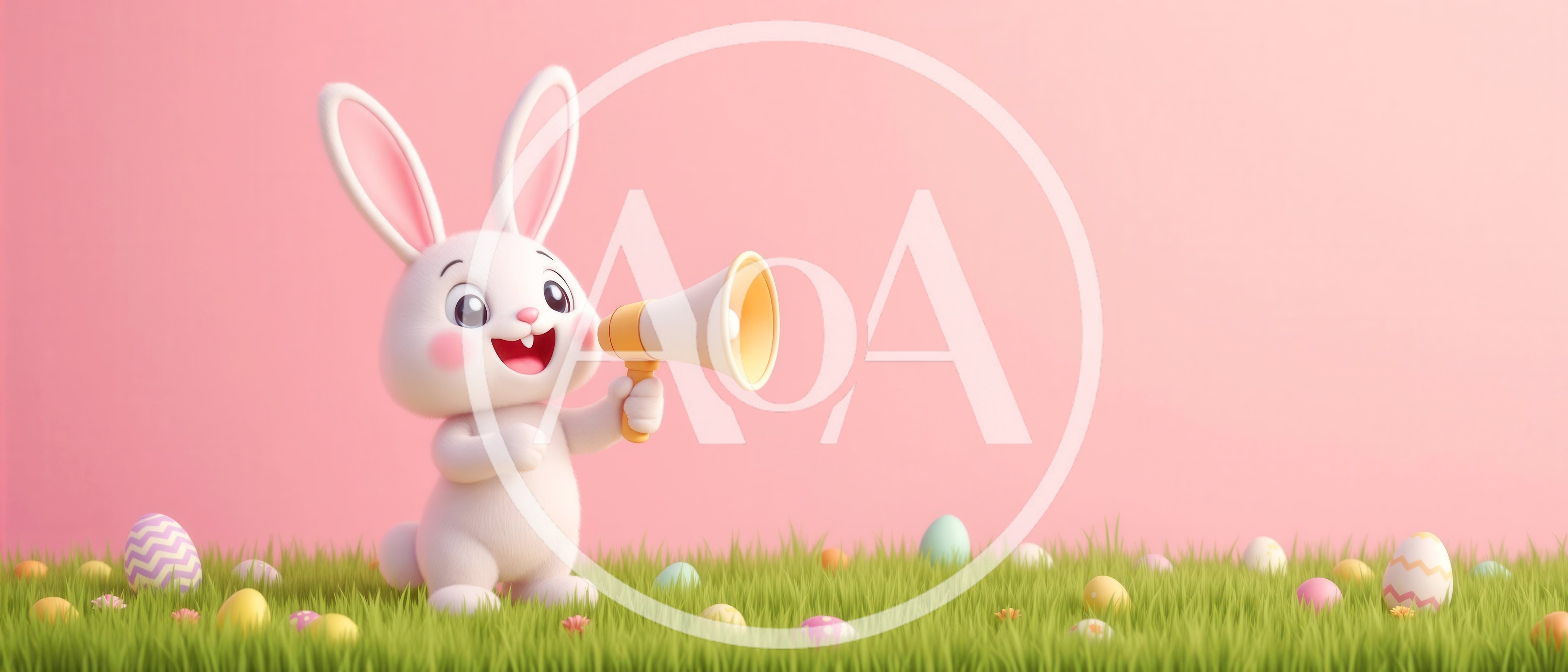 Cute 3D Easter Bunny Holding A Megaphone