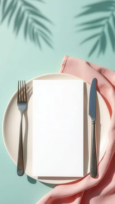 Blank Menu Card on Plate with Cutlery