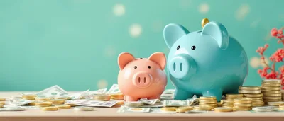 Pink and Blue Piggy Banks with Savings
