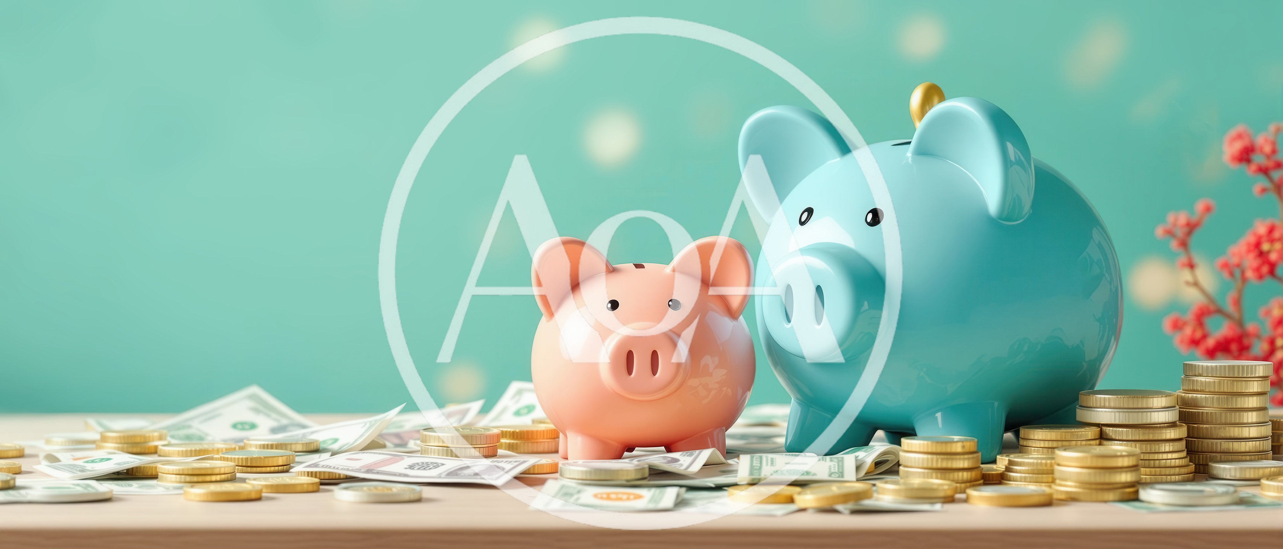 Pink and Blue Piggy Banks with Savings