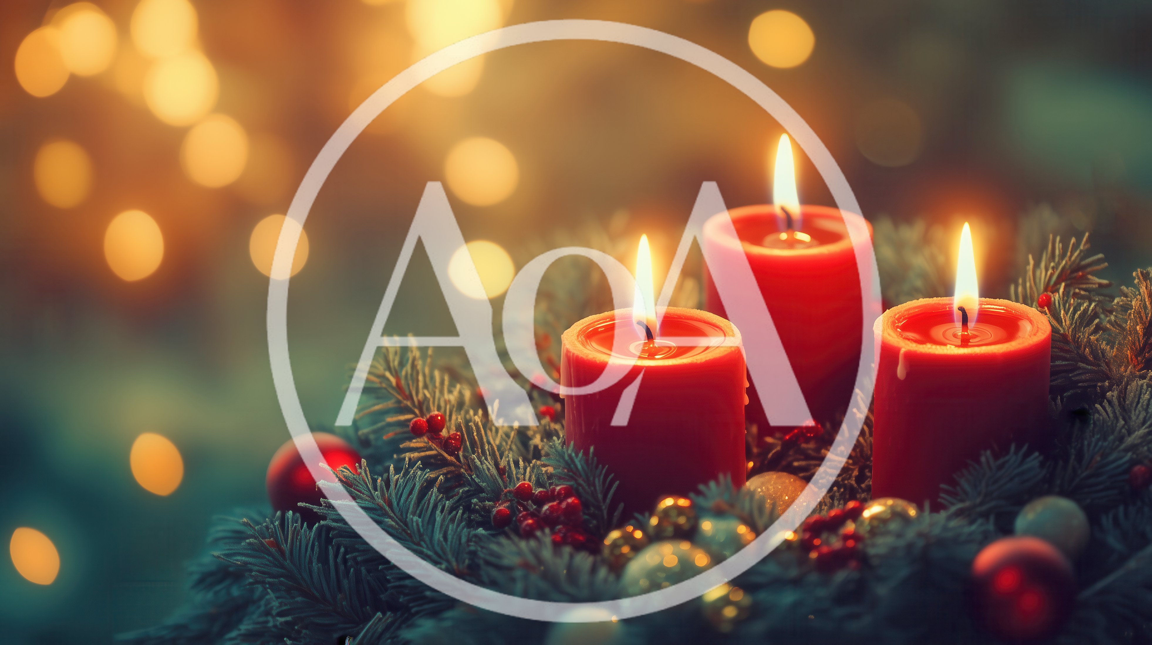 Three Lit Red Christmas Candles On A Festive Wreath