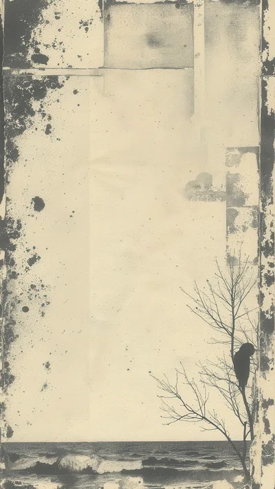Grungy Textured Background With Silhouette Of Bird On Tree