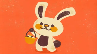 Cute Cartoon Rabbit Holding An Easter Basket