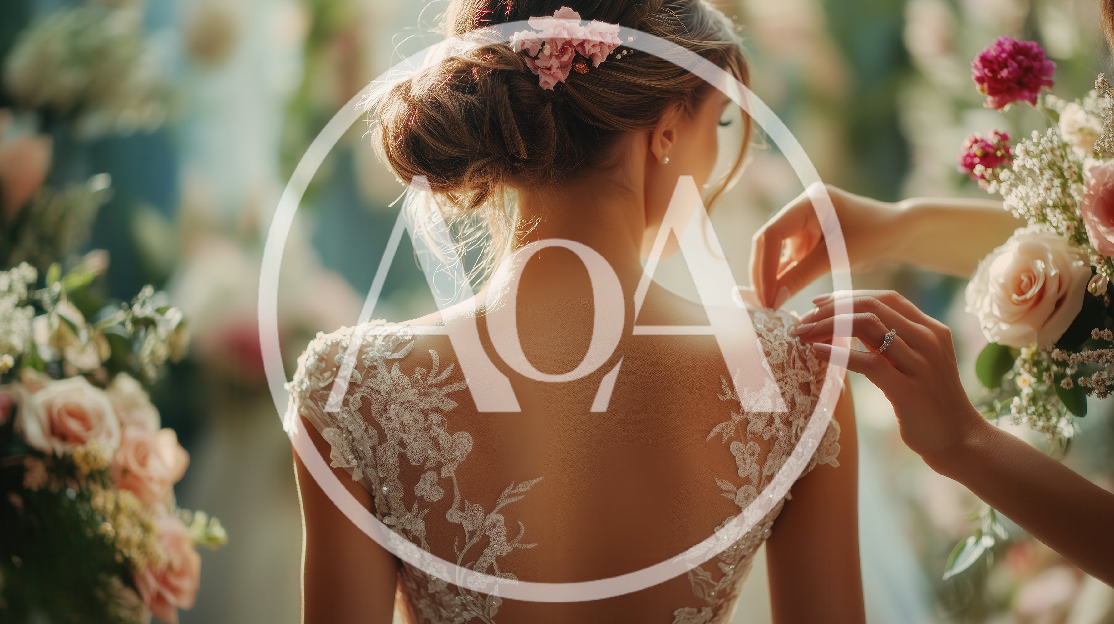 Bride Getting Dressed With Floral Wedding Decor