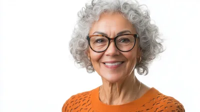 Portrait Of A Smiling Senior Woman With Curly Hair