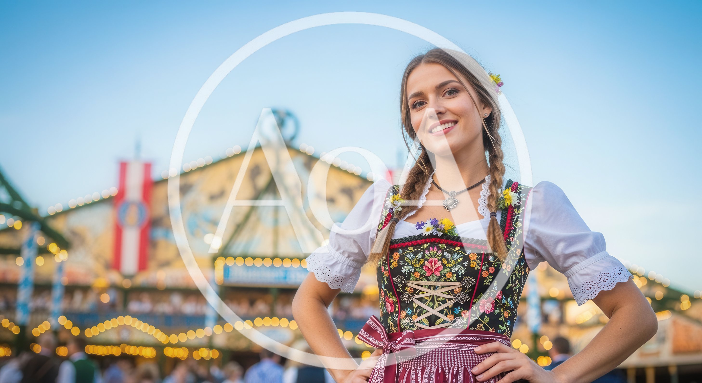 Young Woman Wearing Traditional Dirndl at Oktoberfest