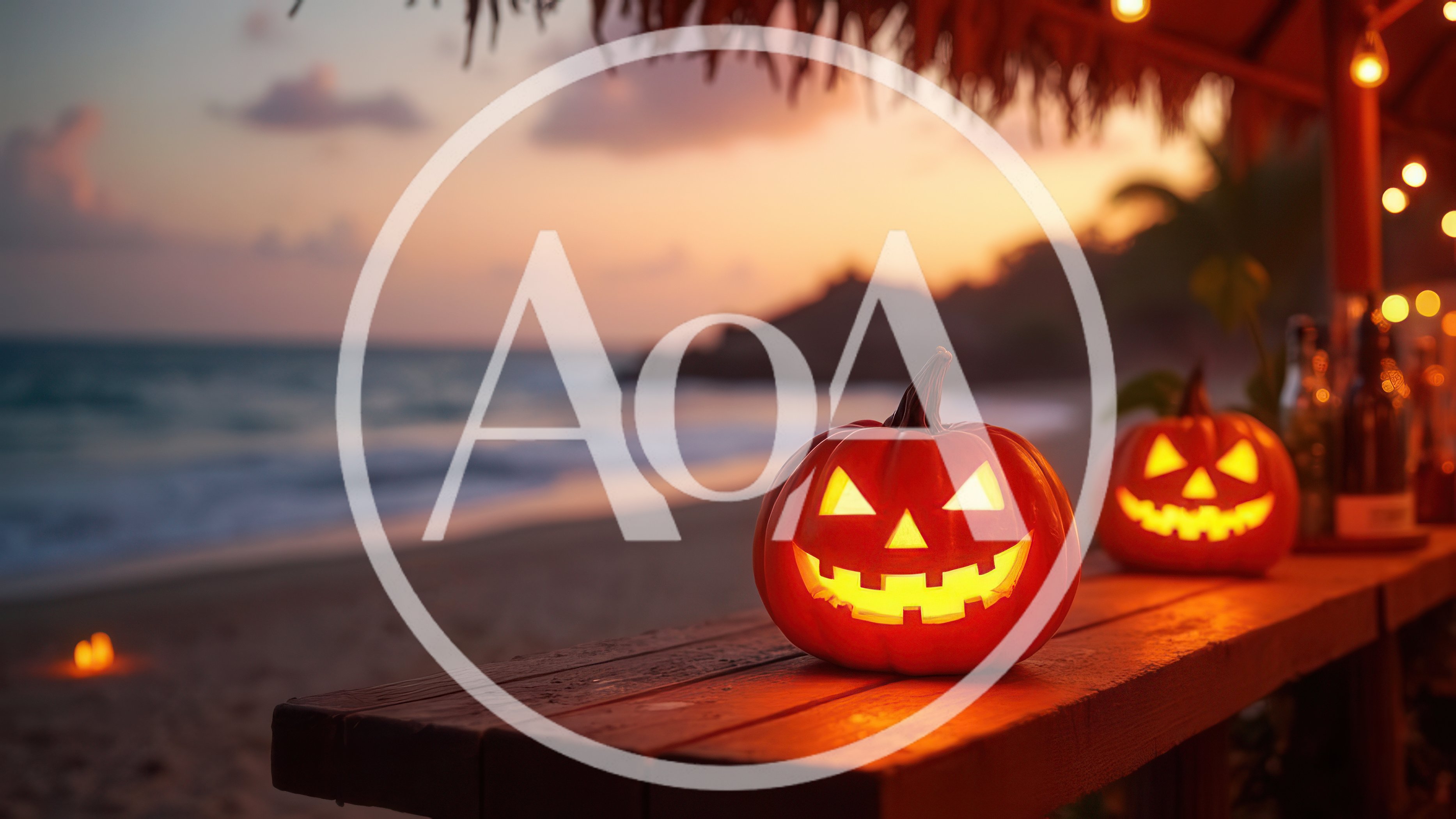 Two Jack-O-Lanterns On A Beach Bar Counter