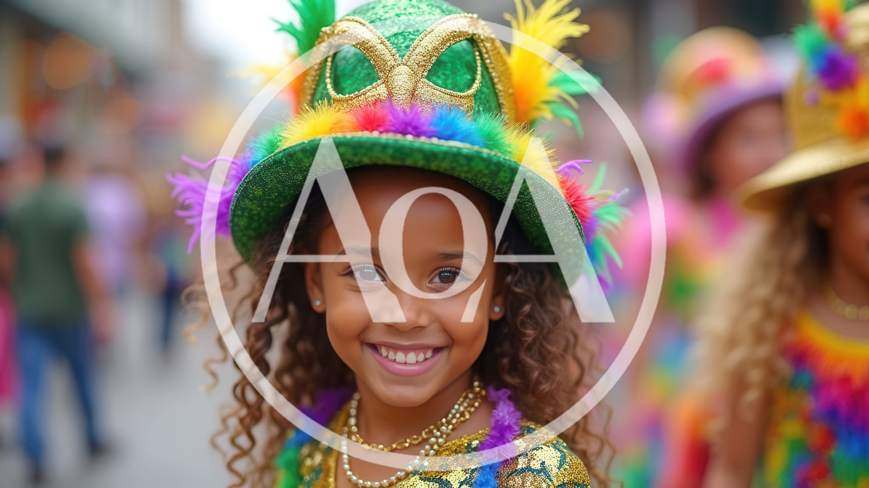 Smiling Young Girl Wearing Colorful Carnival Hat
