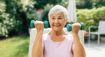 Senior Woman Exercising With Dumbbells Outdoors