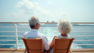 Senior Couple Relaxing on Cruise Ship Deck