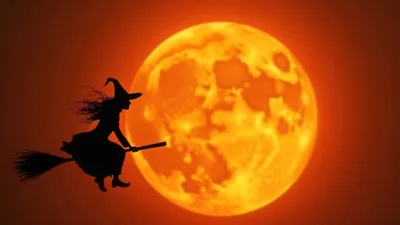 Silhouette Of A Witch Flying On A Broomstick
