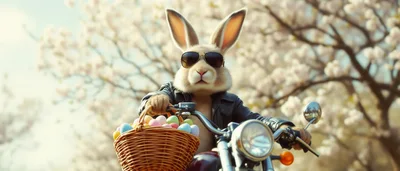 Cool Easter Bunny Riding A Motorcycle With Eggs