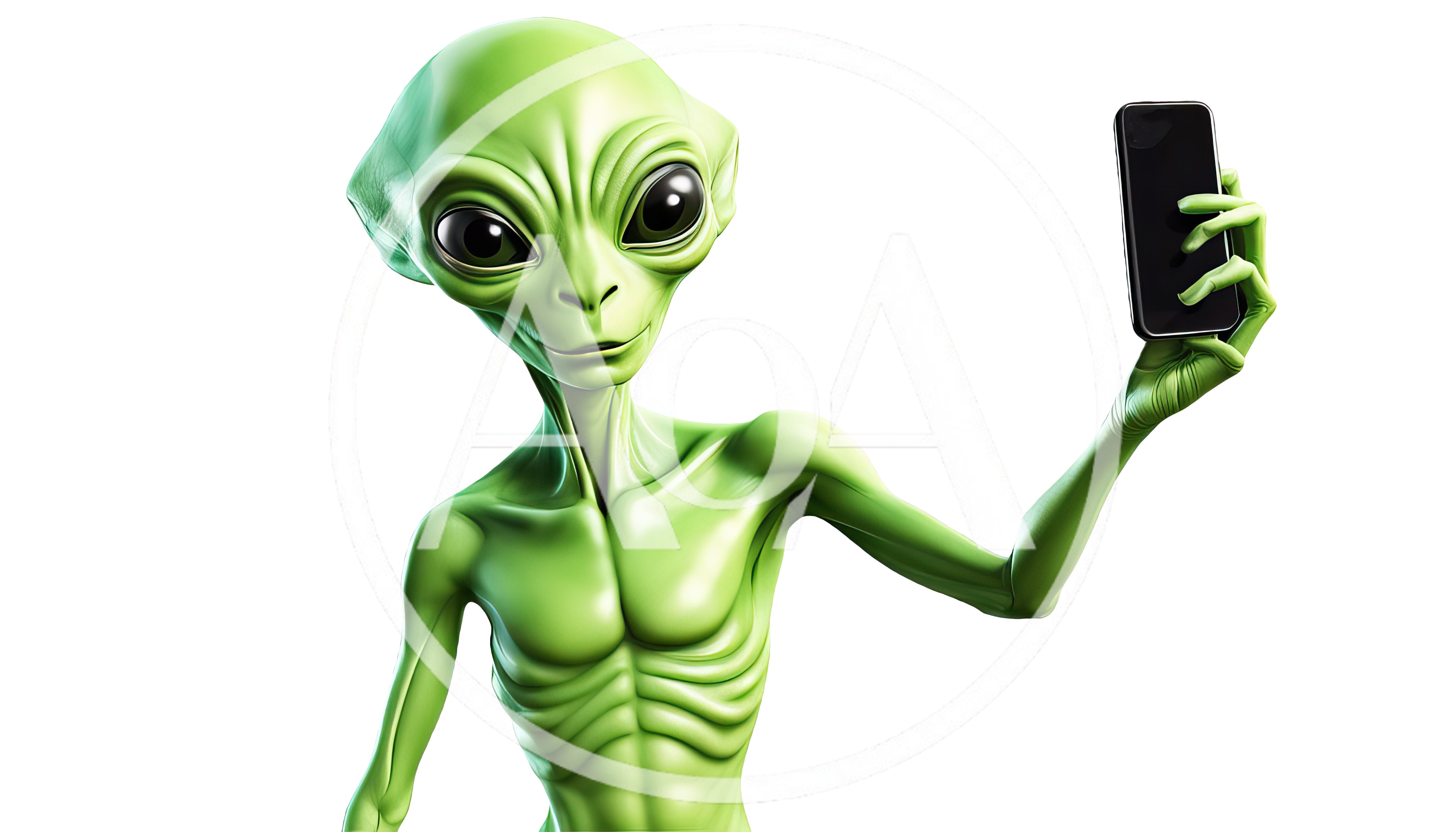 Green Alien Holding A Smartphone