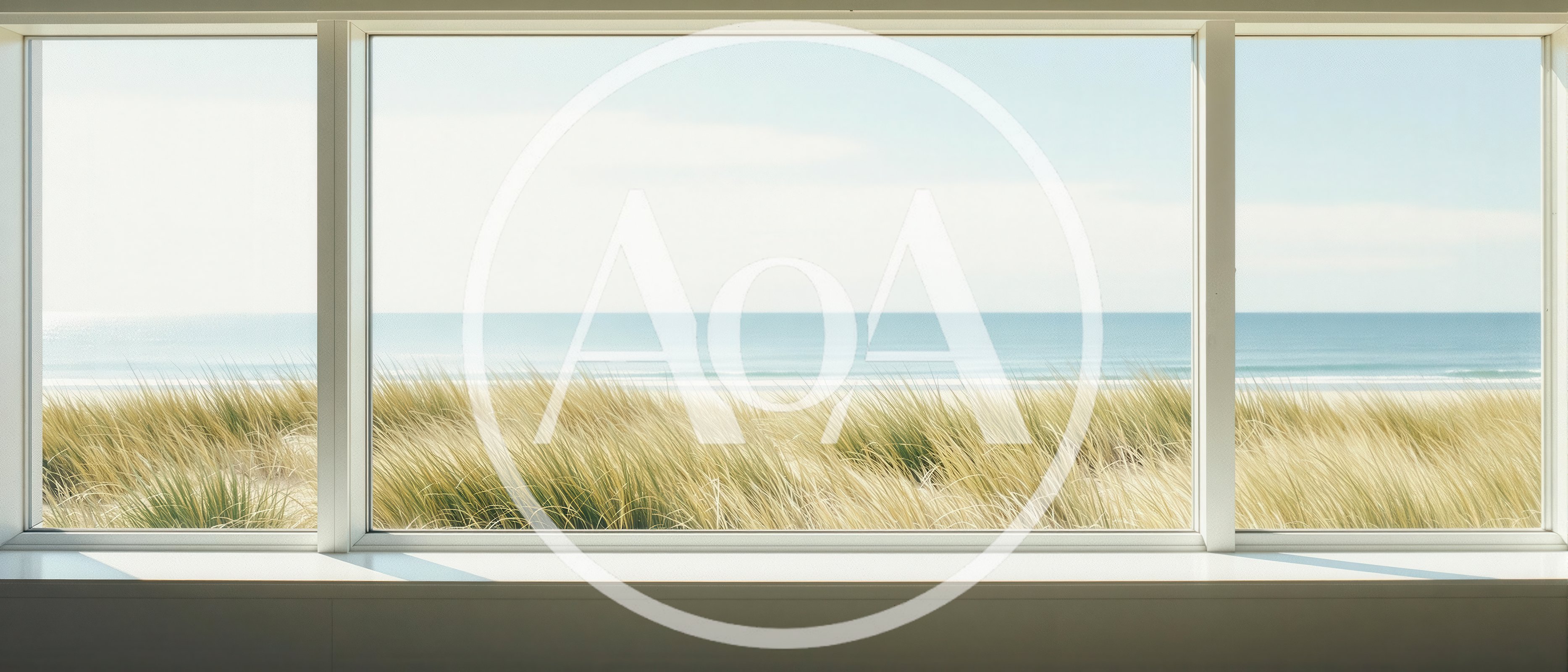 Panoramic View Of Beach Dunes Through Modern Window