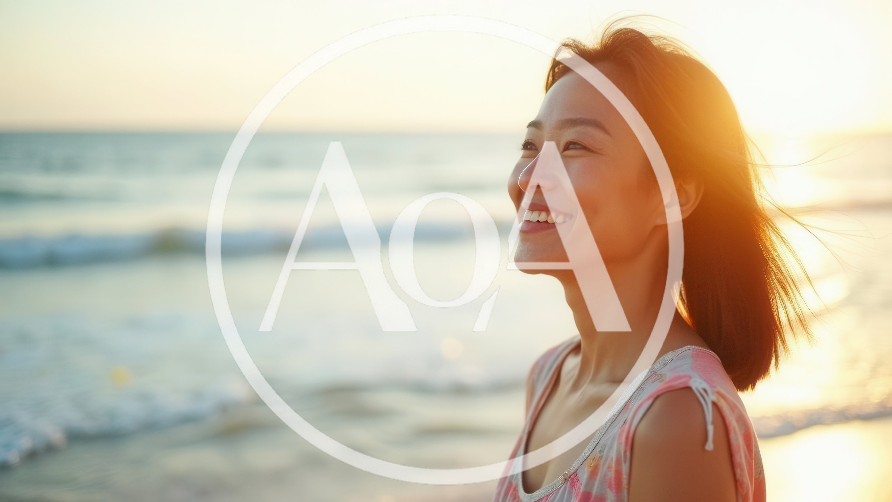 Happy Asian Woman Smiling At The Beach During Sunset